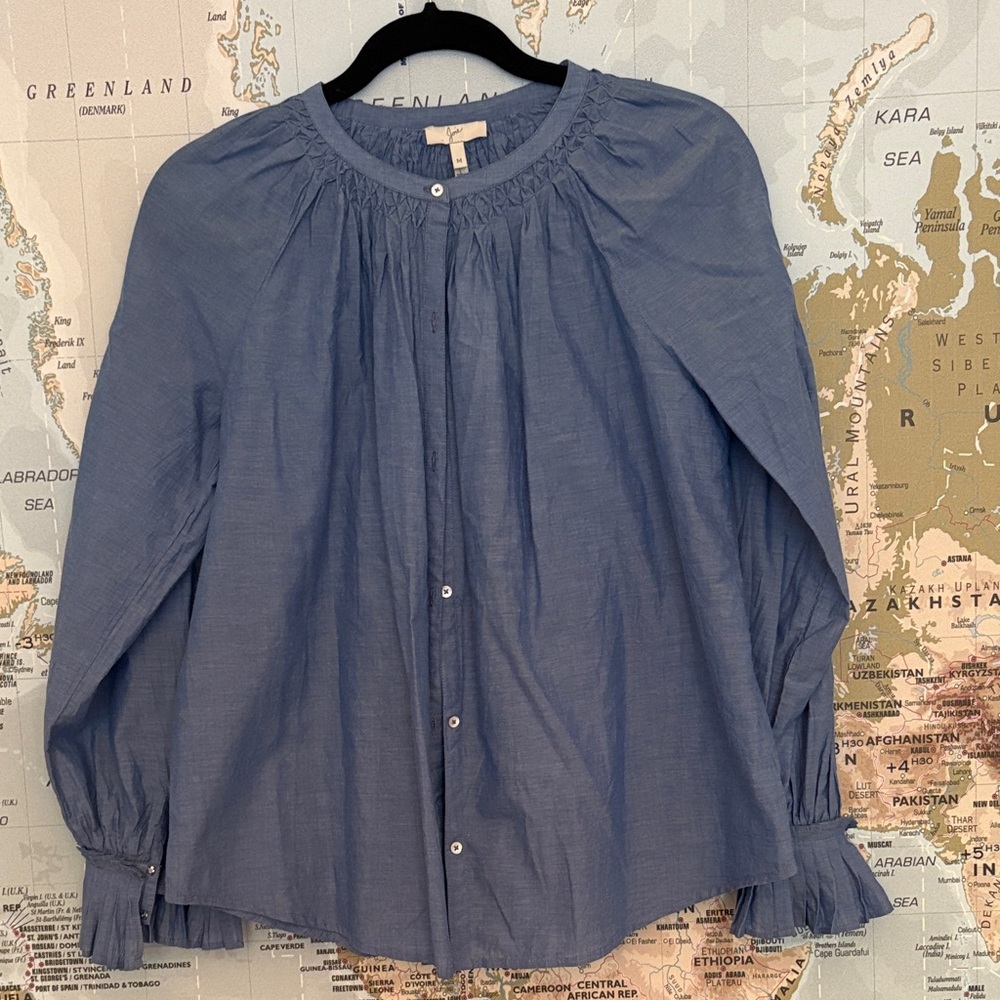 Joie Mineko Blue Gathered Blouse